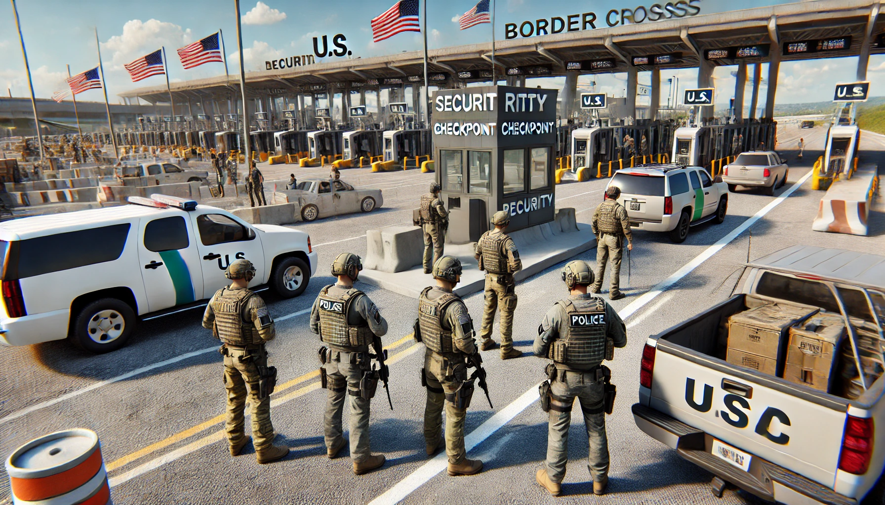 Security checkpoint at a well-maintained border crossing